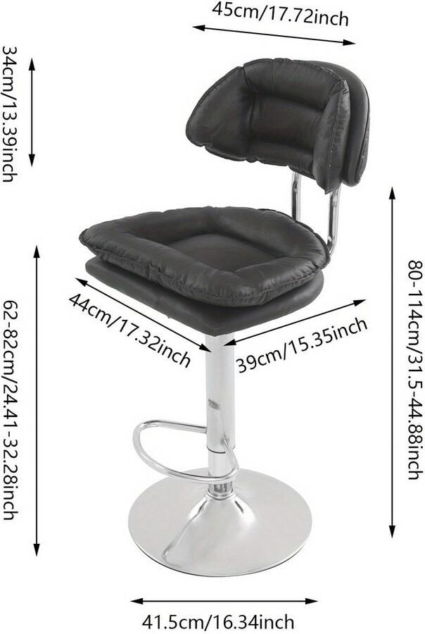 Corenia Barstoel – Barkruk – Barstoel Kruk – Barstoelen – Keukenstoel – Zwart Donkergrijs – Verstelbare Zithoogte 62-82 cm – 360° Draaibaar – Set van 2