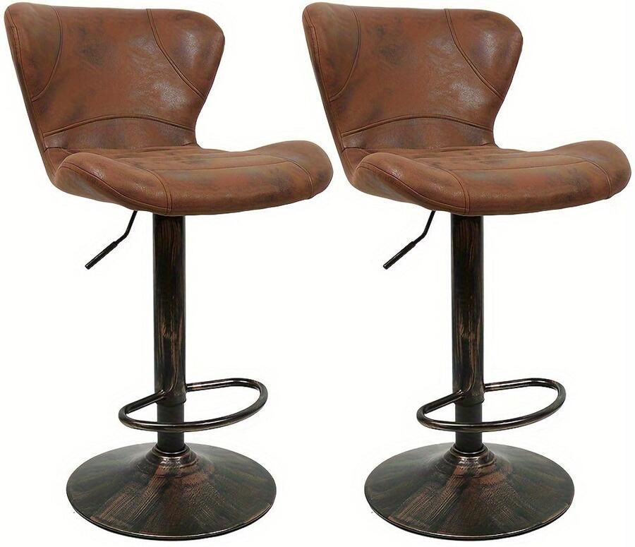 Corenia Barstoel – Barkruk – Barstoel Kruk – Keukenstoel – Bistrostoel – Retro Industrieel – Set Van 2 – Verstelbare Hoogte – Draaibaar – Donkerbruine Velvet Bekleding – Metalen Frame