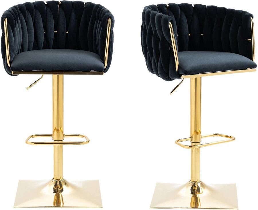 Corenia Barstoel – Barkruk – Keukenstoel – Caféstoel – Verstelbaar Van 63 Tot 87 Cm – 360° Draaibaar Zwart