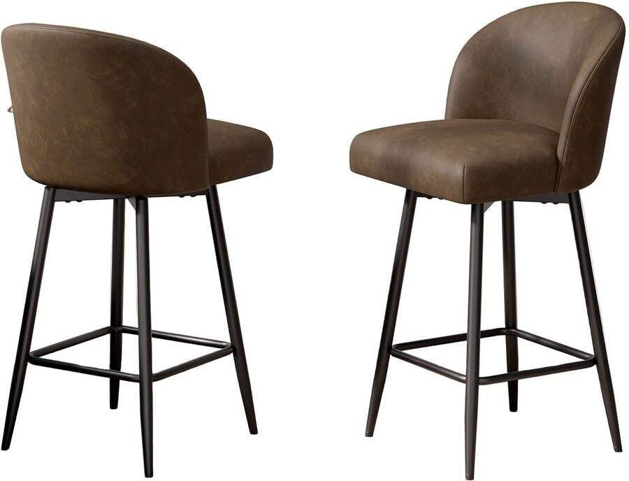 Corenia Barstoel – Barkruk – Keukenstoel – Counterkruk – Barkrukken Set – 2 Stuks Donkerbruin – 360° Draaibaar – Kunstlederen Memory Foam Zitting – Hoge Rugleuning – Metalen Frame – Zithoogte 66 cm