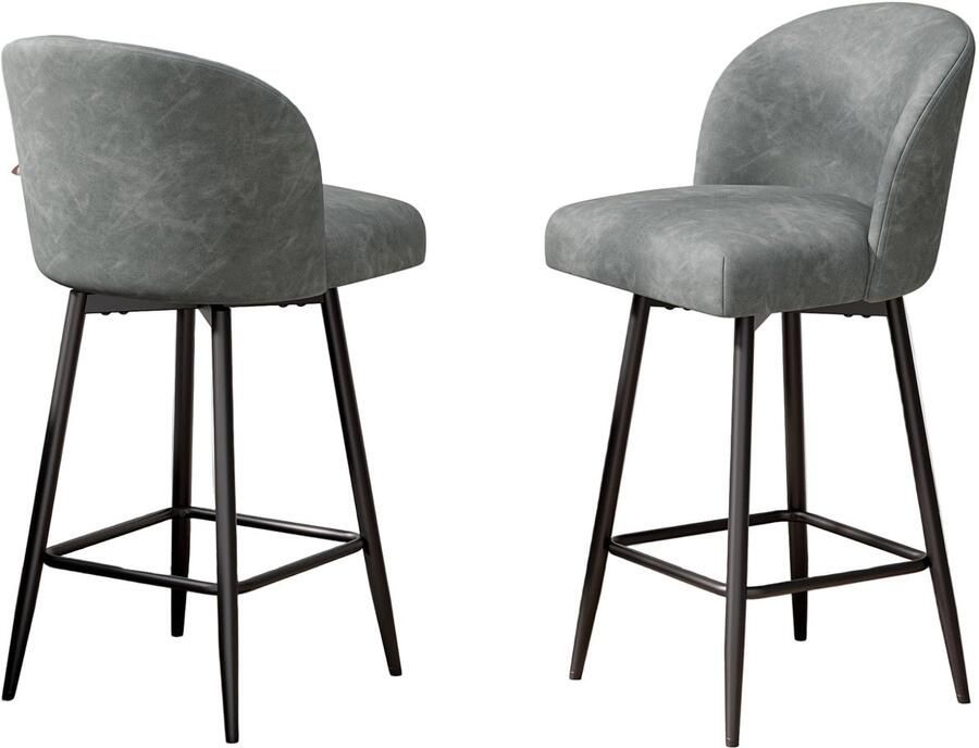 Corenia Barstoel Set – Barkrukken – Keukenstoelen – Counterstoelen – Barkrukken zonder Armleuningen – Lichtgrijs Kunstleer – Memory Foam Zitting – 360° Draaibaar – Metalen Frame – Ergonomische Hoge Rugleuning – Geschikt voor Harde Vloeren