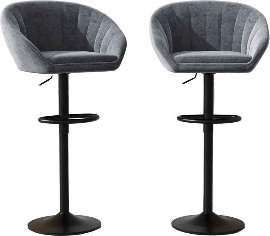 Corenia Barstoelen – Barkrukken – Barstoelen Met Rugleuning – Keukenstoelen – Stoelen Voor Bar – Set Van 2 Donkergrijs – Verstelbare Zithoogte – 360° Draaibaar
