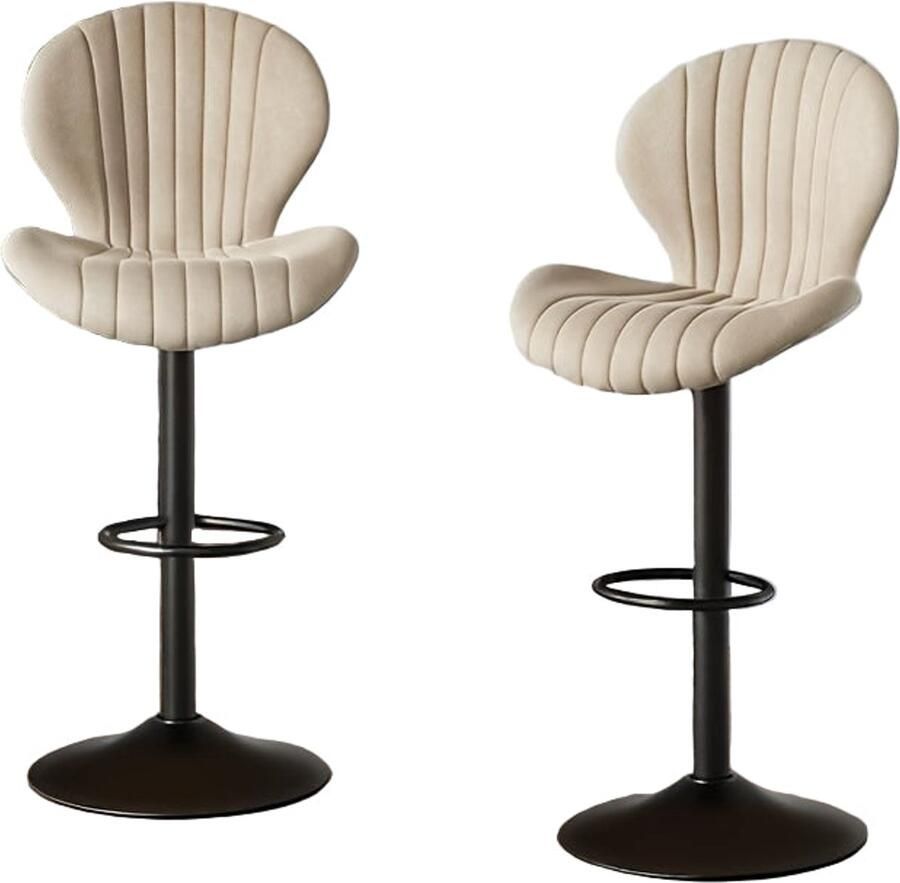 Corenia Barstoelen – Barkrukken – Barstoeltje – Keukenkruk – Bistrokruk – Set van 2 – Verstelbare Hoogte – 360° Draaibaar – Beige Kunstleer – Ergonomisch Met Rugleuning En Voetsteun
