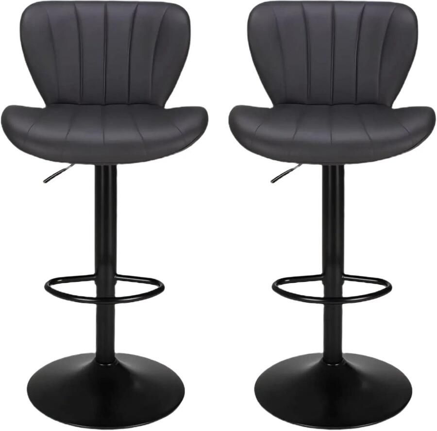Corenia Barstoelen – Barkrukken – Keukenstoelen – Hoge Stoelen – Barstoelen Set 2 Stuks – Verstelbare Zithoogte – 360° Draaibaar – PU Leer – Roestvrij Stalen Frame Grijs