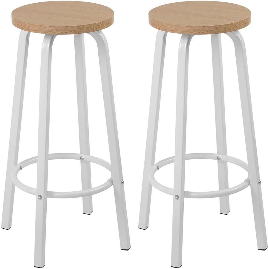 Corenia Barstoelen – Set van 2 Barkrukken – Keukenstoelen – Barstoelen Set – Metalen Frame – MDF Zitting – Antislip Dop Licht Eiken