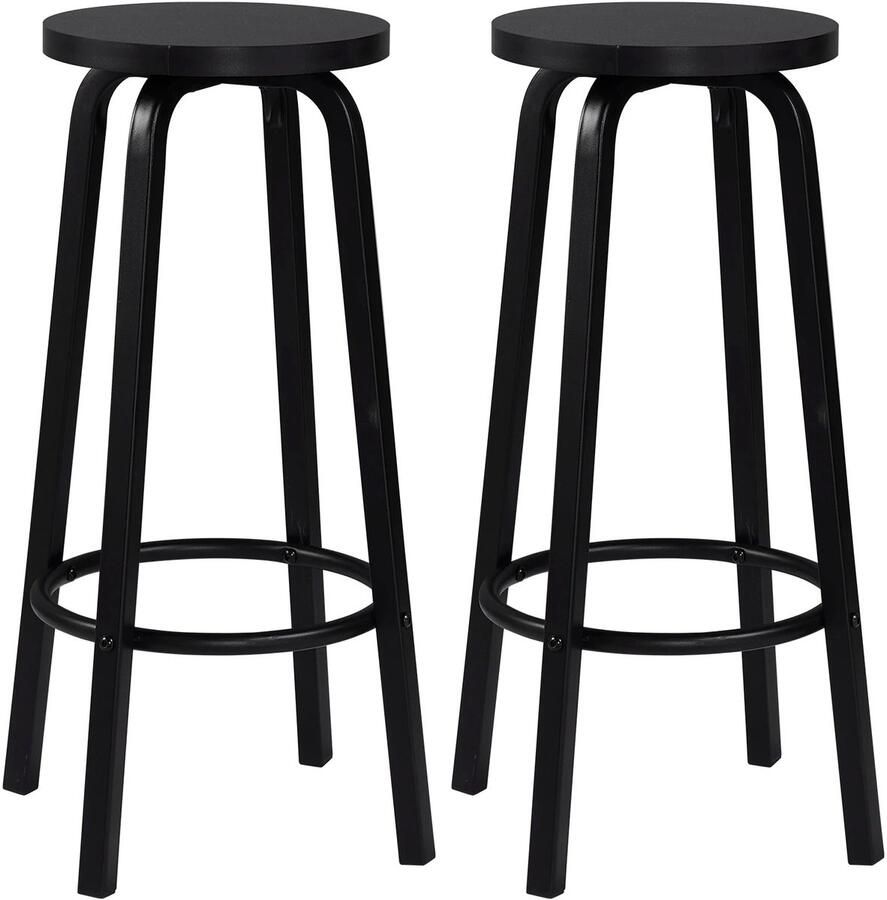 Corenia Barstoelen – Set van 2 Barkrukken – Keukenstoelen – Barstoelen Set – Metalen Frame – MDF Zitting – Antislip Dop Zwart