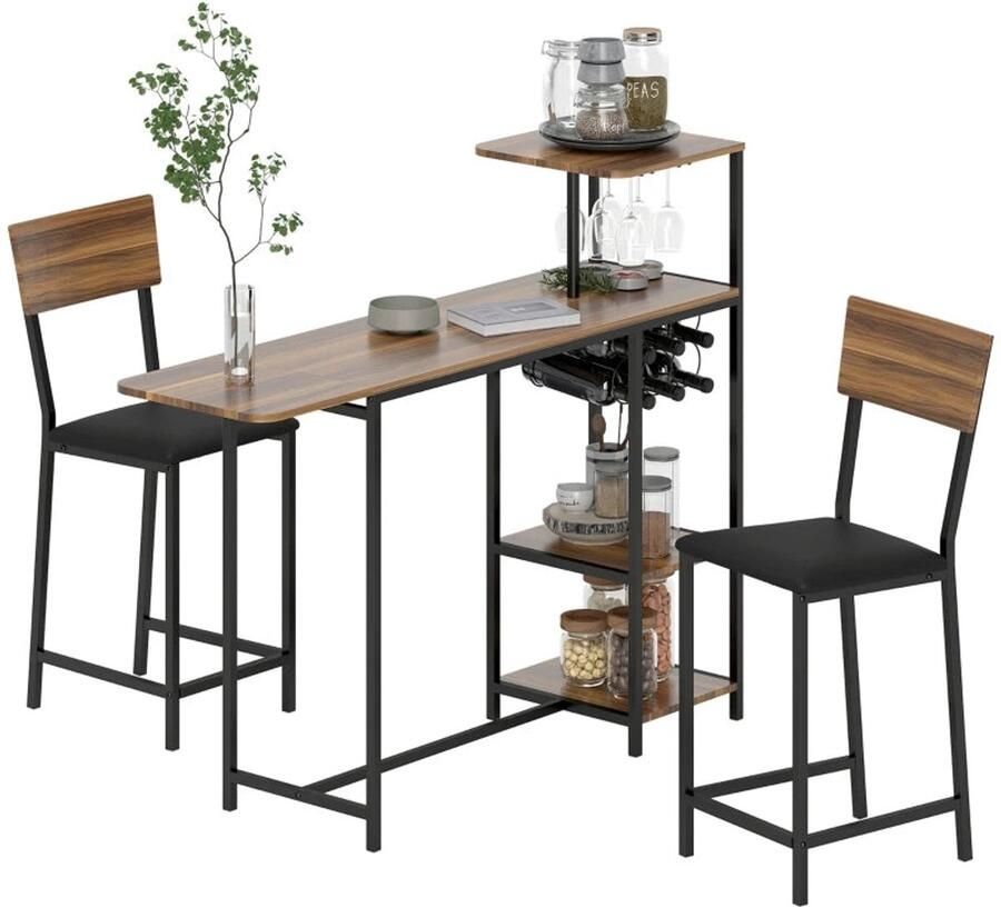 Corenia Bartafel Set – Uitklapbare Bartafel – Barstoel Set – Wijnopslag – MDF Tafelblad – Kunstleren Bekleding – Antislip Voetjes 110 x 40 cm Bartafel