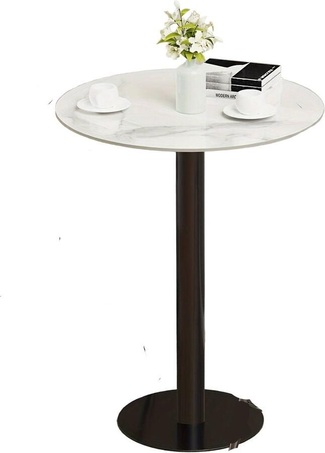 Corenia Bartafel – Statafel – Bistrotafel – Barkruktafel – Keukentafel – Rond – Marmerlook – 76 cm Diameter x 100 cm Hoogte – Wit Gesinterd Steenblad – Zwart Goud Metalen Onderstel