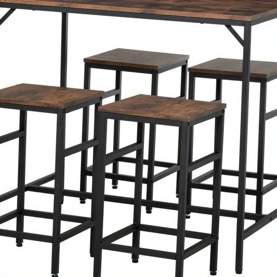 Corenia Bartafelset – Bartafel – Barset – Statafel – Barkrukken – Rustiek Bruin – Metaal & Spaanplaat – 100x60x88 cm – 5-delig