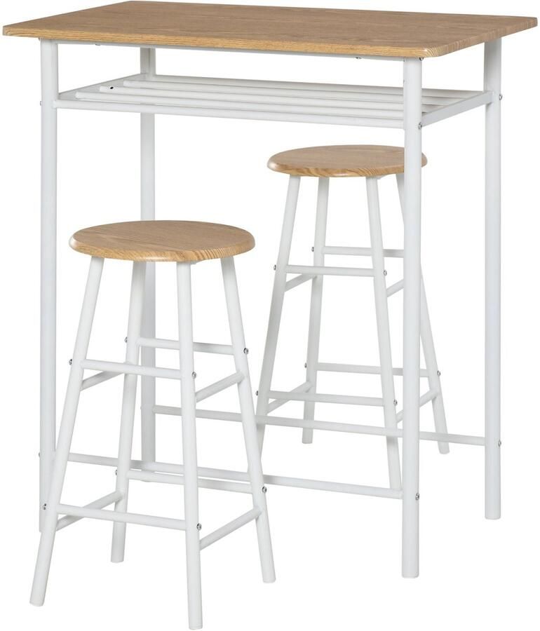 Corenia Bartafelset – Bartafel Met Krukken – Barset – Bistrot Set – 3-delig – Met Opbergruimte – Industrieel MDF Wit Eikenhout