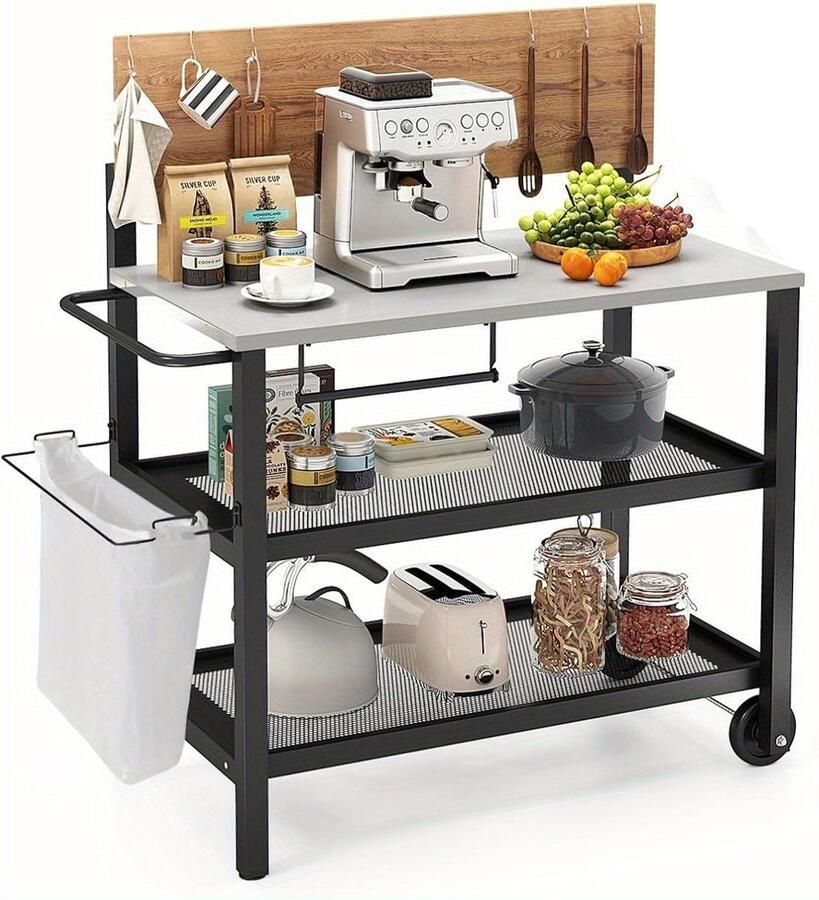 Corenia Barwagen – Serveerwagen – Keukentrolley – Bierwagen – Verrijdbare Kar – Kantelbaar Tafelblad – Roestbestendig Zn-Fe Metaal