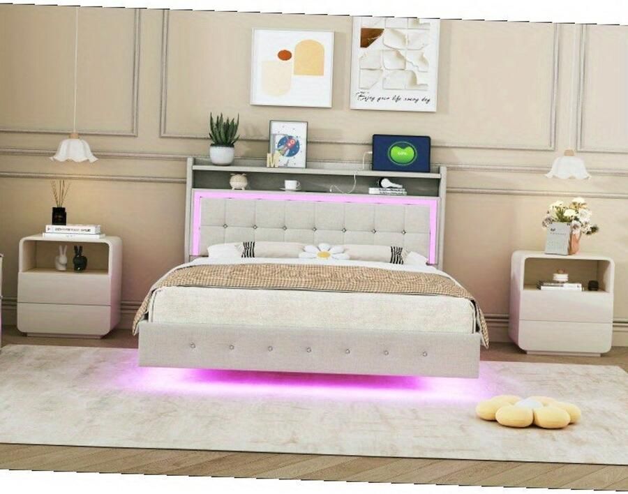 Corenia Bed – Eenpersoonsbed – Tweepersoonsbed – Boxspring – Opbergbed – 140x200 cm – Linnen Bekleding – Verborgen Onderstel