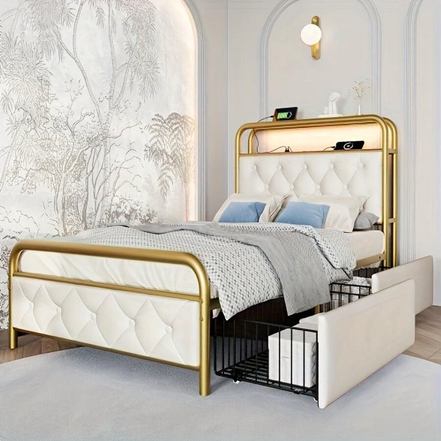 Corenia Bedframe – Bedbodem – Slaapbank – Eenpersoonsbed – Tweepersoonsbed – Modern Wit – Platform Bedraad Met Hoofdbord – Duurzaam Bamboe – Voorgemonteerd