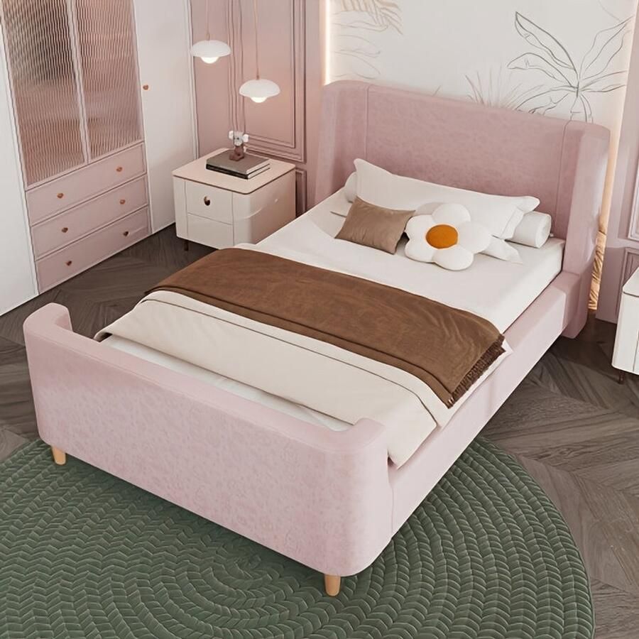 Corenia Bedframe – Eenpersoonsbed – Slaapbank – Kinderbed – Jeugdbed – Roze Bamboe Bedframe – Modern Design – Lichtgewicht & Duurzaam