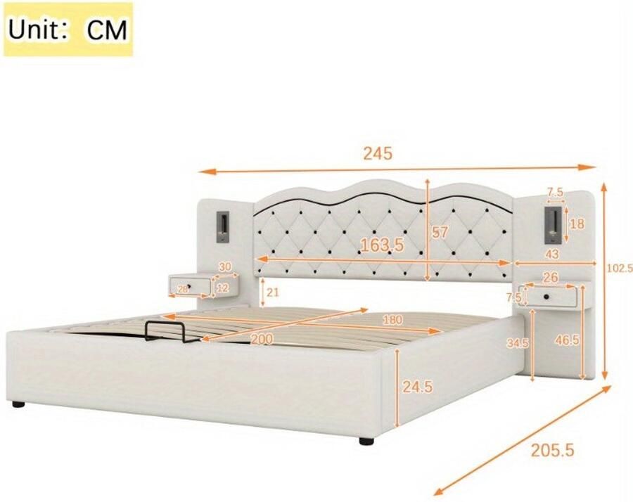 Corenia Bedframe – Ledikant – Slaapbank – Boxspring – Bed met Opbergruimte – Beige – Hydraulische Lift – Geïntegreerd Hoofdbord – 180x200 cm – Zachte Stof