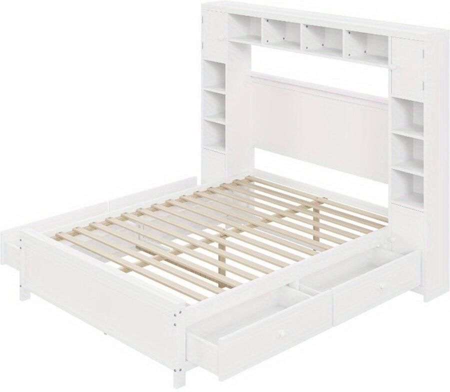 Corenia Bedframe – Tweepersoonsbed – Opbergbed – Ladebed – Slaapbank – Moderne Witte Kleur – 4 Lades & Kast – Lattenbodem 3 56x5 08 m – Ruimtebesparend Ontwerp