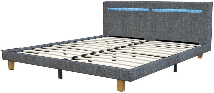 Corenia Bedframe – Tweepersoonsbed – Platformbed – Ledikant – Slaapkamerbed – 90x200 cm – Stijlvolle Donkergrijze Bekleding – Stevige Constructie Met Opbergruimte Onderbed