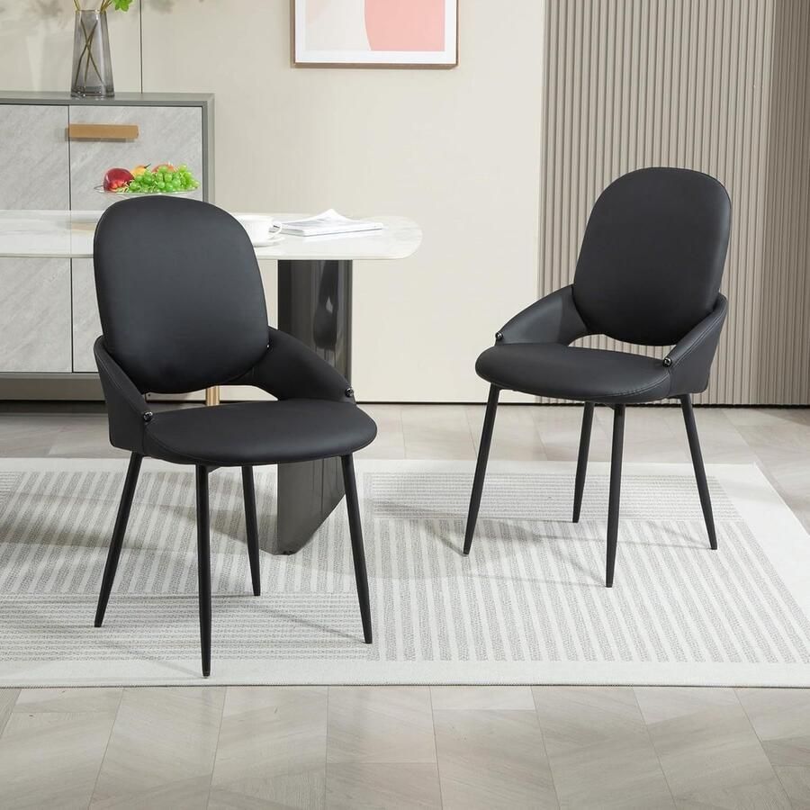 Corenia Bezoekersstoel – Ontvangststoel – Keukenstoel – Eetkamerstoel – Woonkamerstoel – Zwarte PU Lederen Bekleding – Metalen Poten & Afneembare Rugleuning