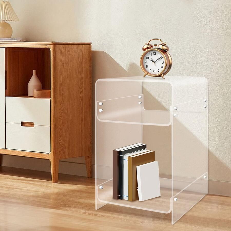Corenia Bijzettafel – Nachtkastje – Salontafel – Sidetable – Banktafel – Transparant Acryl – Stevig A-Frame Design – 30 KG Draagvermogen – Ruimtebesparend Compact