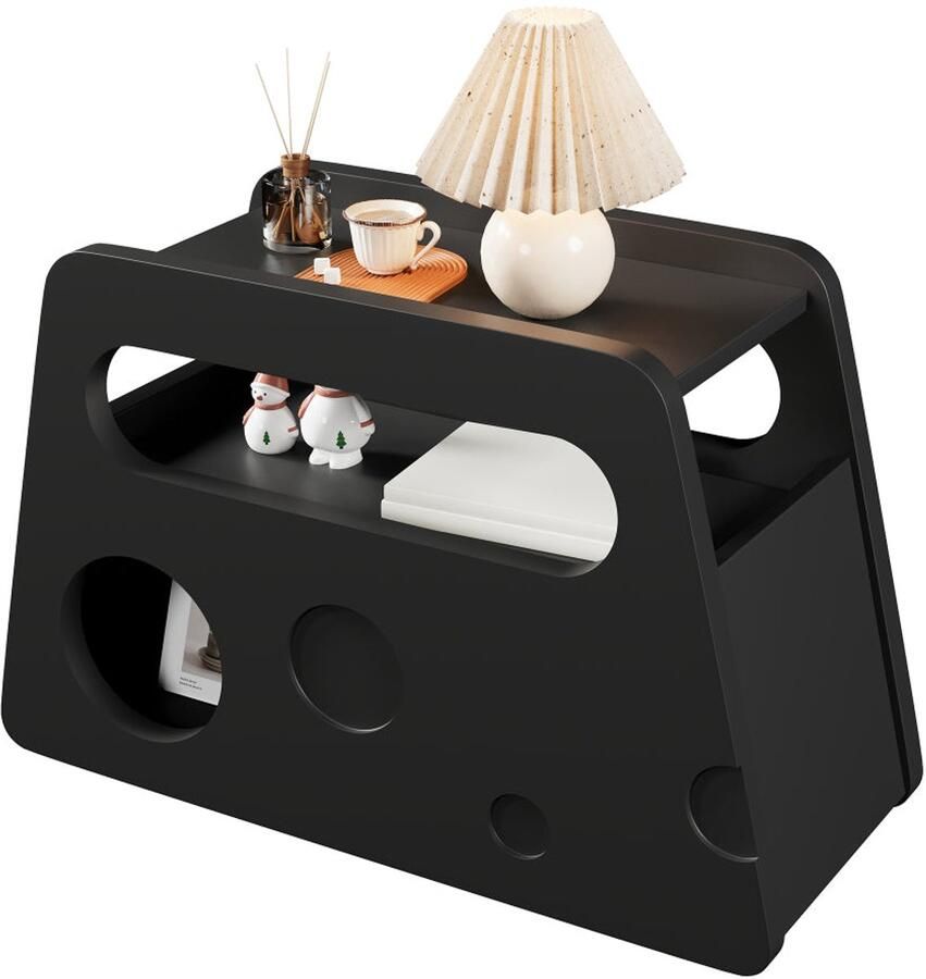 Corenia Bijzettafel – Nachtkastje – Salontafel – Tafeltje – Accenttafel – Zwart – Mobiel Met Wieltjes – Veilig Met Afgeronde Hoeken