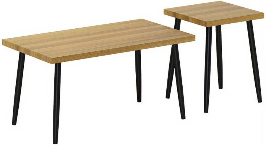 Corenia Bijzettafel – Salontafel – Sidetable – Nachtkastje – Banktafel – Set van 2 – Stalen Frame – Natuurlijk Kleur Tafelblad
