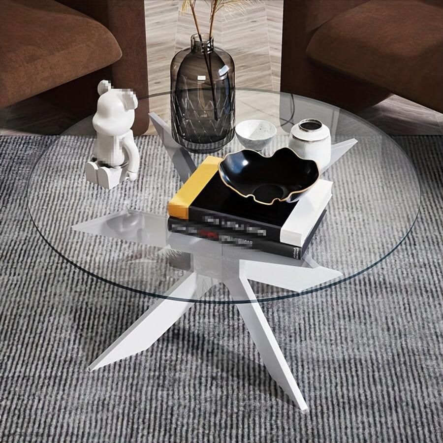 Corenia Bijzettafel – Salontafel – Sidetable – Nachtkastje – Tuintafel – Ronde Tafel – Transparant Geharde Glas – Ø 80 x 41 cm