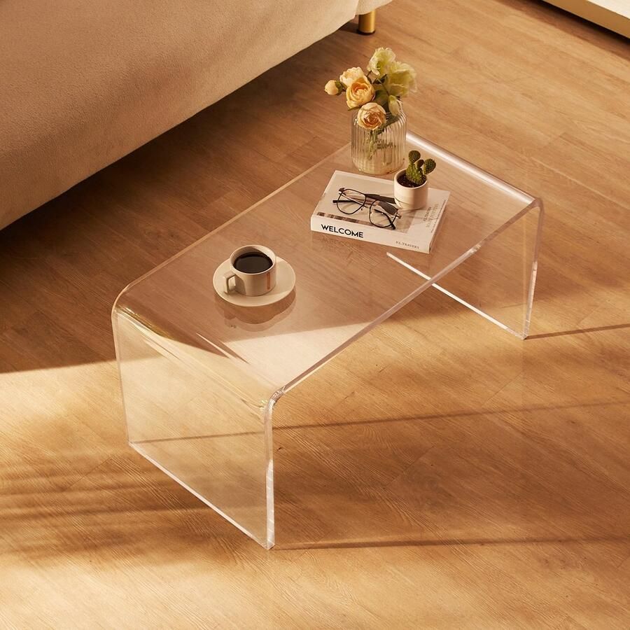 Corenia Bijzettafel – Sidetable – Salontafel – Bijzettafeltje – U-vormige Acryltafel – Transparant Acryl – 81 3 x 40 1 x 41 4 cm – Stevig en Stabiel