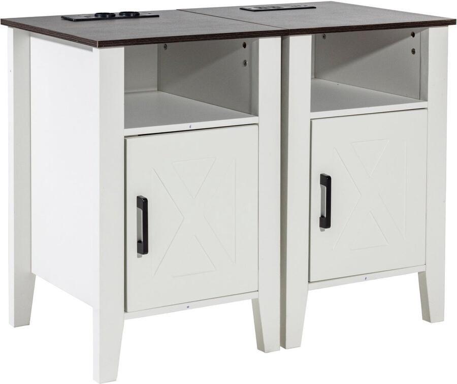 Corenia Bijzettafels – Nachtkastje – Side Table – Eettafel – Salontafel – Set Van 2 – Ingebouwde USB- en Stroomvoorziening – Krasbestendig Houtdecor