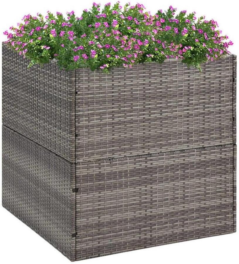 Corenia Bloemenrek – Bloemenstandaard – Plantenrek – Plantentafel – Plantenhouder – Polyrattan – Weerbestendig – 80x80x80 cm – Grijs