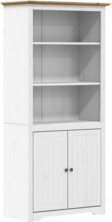 Corenia Boekenkast – Boekenkastje – Boekenplank – Opbergkast – Vakkenkast – Massief Dennenhout – 3 Open Planken & 2 Deuren – Warm Bruine Kleur