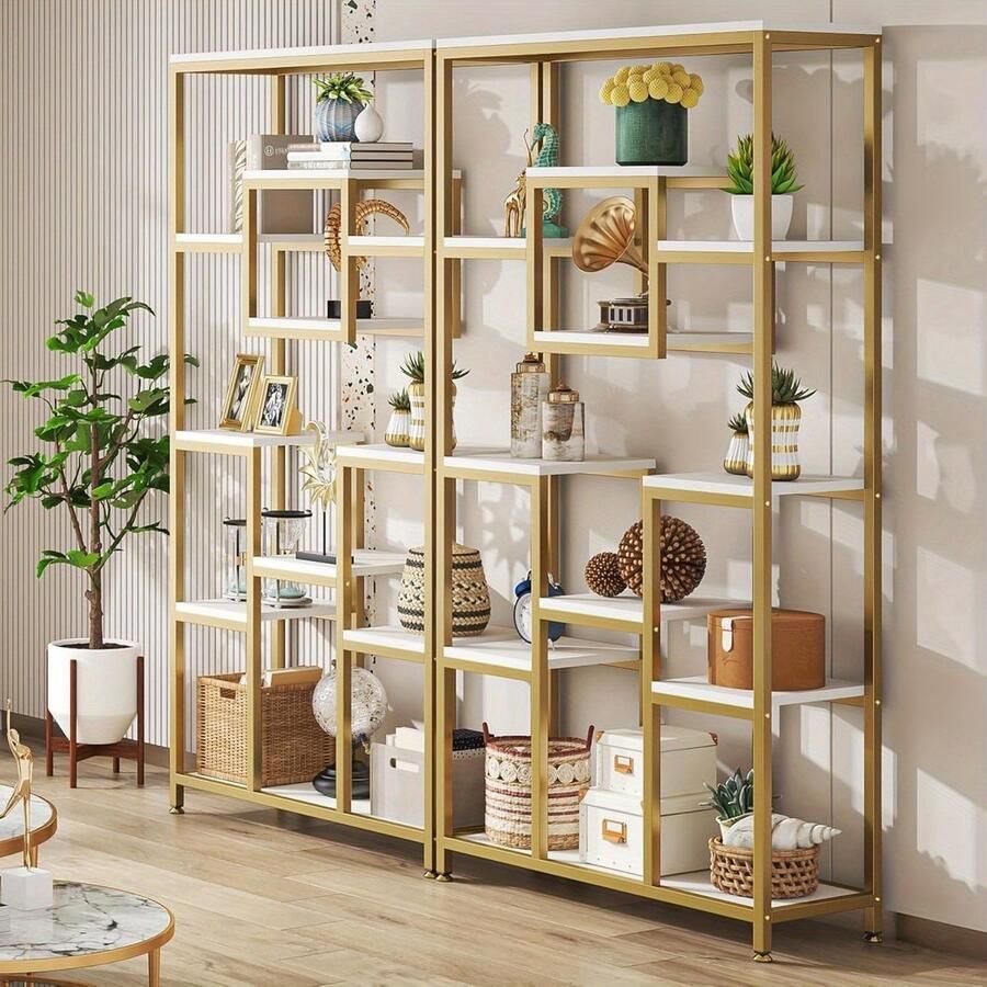 Corenia Boekenkast – Boekenrek – Opbergkast – Open Kast – Vakkenkast – 11 Lagen – Gouden Metaal – 180 cm Hoog