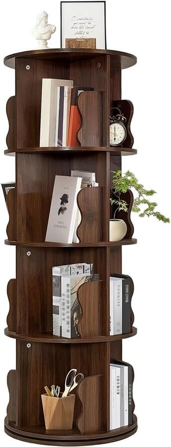 Corenia Boekenkast – Boekenrek – Opbergkast – Vakkenkast – Stellingkast – 360° Draaibaar – Stabiel Metaal Met Houtlook