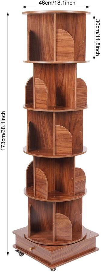 Corenia Boekenkast – Boekenrek – Opbergkast – Vakkenkast – Stellingkast – Draaibaar 360° – 173 cm Hoog – Hout Mixkleur – 45 kg Draagvermogen – Compact & Stevig