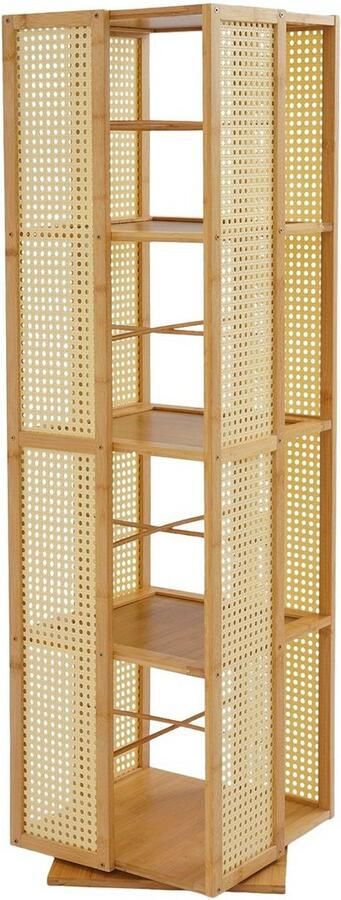 Corenia Boekenkast – Boekenrek – Opbergkast – Vakkenkast – Stellingkast – Draaibaar 360° – Duurzaam Moso Bamboe & Kunststof – Ruimtebesparend Verticaal Ontwerp – 123 cm Hoogte – 10 kg Draagvermogen per Plank