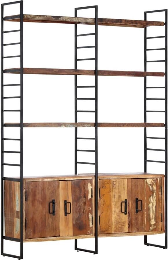 Corenia Boekenkast – Boekplank – Opbergkast – Bibliotheekmeubel – Vitrinekast – Massief Gerecycled Acaciahout – Industrieel Gepoedercoat IJzeren Frame