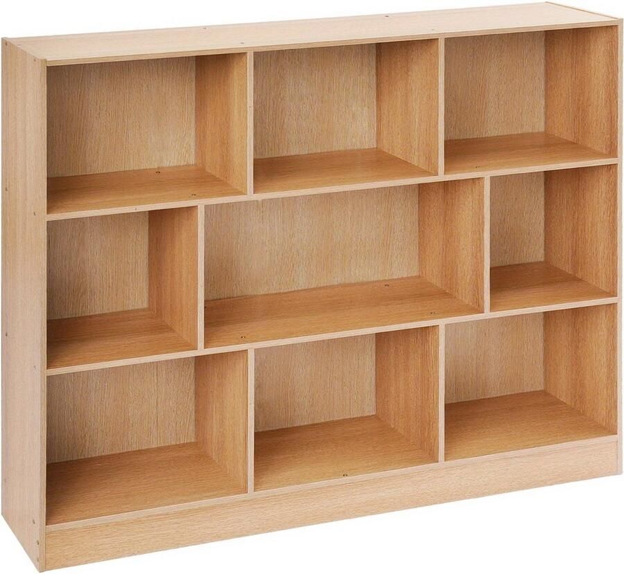 Corenia Boekenkast – Boekplank – Open Kast – Stelling – Opbergkast – Modern Eiken – 9 Vakjes – 120 cm Breed – Stevig Houten Ontwerp