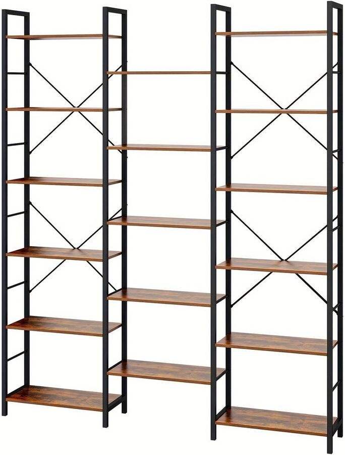 Corenia Boekenkast – Boekrek – Boekenplank – Wandkast – Opbergkast – Groot met 17 planken – Verstelbare plankhoogte – 24x152x186 cm – Rustiek bruin met zwarte accenten