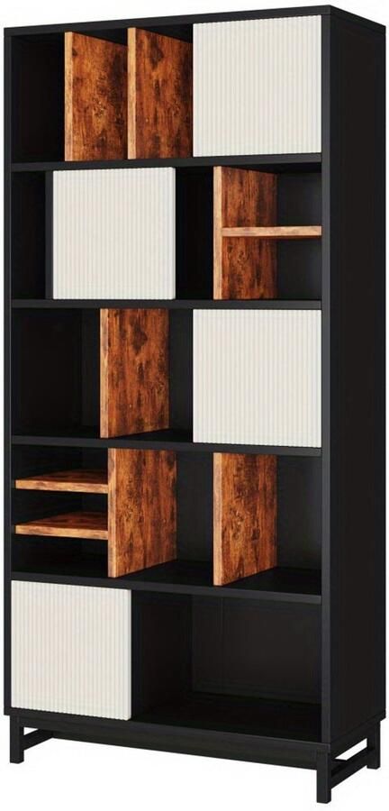 Corenia Boekenkast – Boekrek – Boekplank – Opbergkast – Vakkenkast – 5 Planken – 165 cm Hoogte – MDF Houtmateriaal – Wit + Zwart