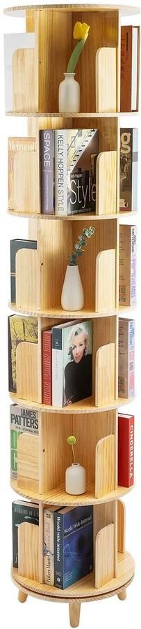 Corenia Boekenplank Draaibare Boekenkast Boekenrek Boekenhouder Rotatie – 6 Lagen – Hoogwaardig Dennenhout – 360° Draaibaar