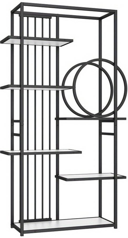 Corenia Boekenplank – Wandplank – Wandrek – Boekenrek – Wandkast – Metalen Wandkast – Geometrisch Design – 100x30x180 cm – Staal – Wit Zwart