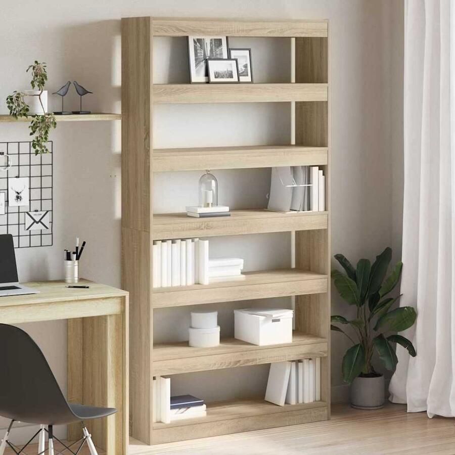 Corenia Boekenplank – Wandrek – Boekenrek – Wandplank – Opbergplank – Houten 6 Planken – Ruimtebesparend Design – Sonoma Eikenhout