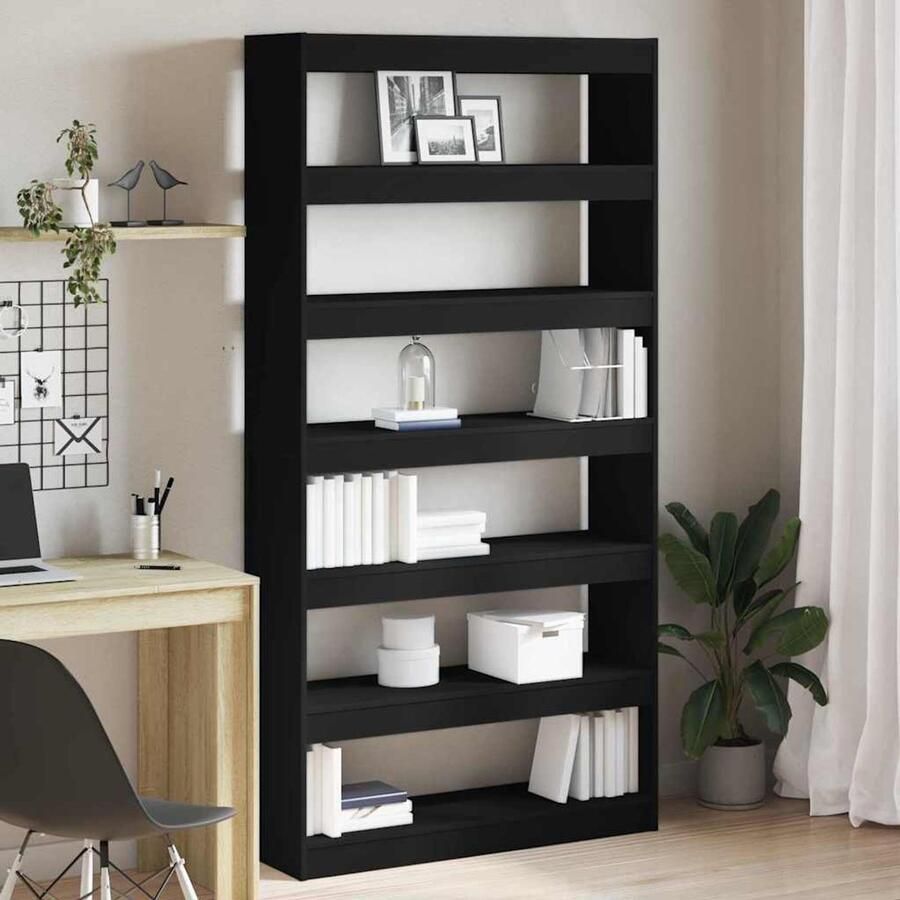Corenia Boekenplank – Wandrek – Wandplank – Boekenrek – Opbergplank – Zes Planken – Hoogwaardig Hout – Matte Zwarte Afwerking