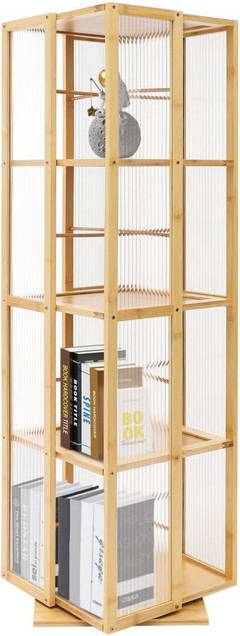 Corenia Boekenrek – Boekenplank – Boekenkast – Opbergkast – Draaibaar – 360° Draaibaar Ontwerp – Gerecycled Moso Bamboe & Acryl – Vrijstaand – 124 cm Hoog – Max 10 kg Per Plank