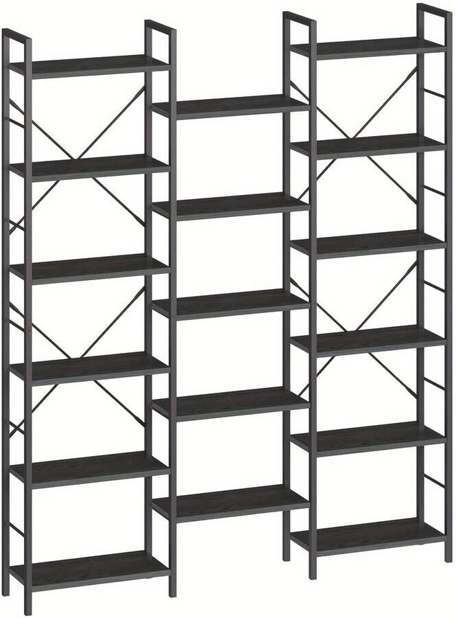Corenia Bookshelf with end bookshelves of 17 shelves adjustable spacing 24×152×186cm suitable for living room bedroom home office simple brown and black