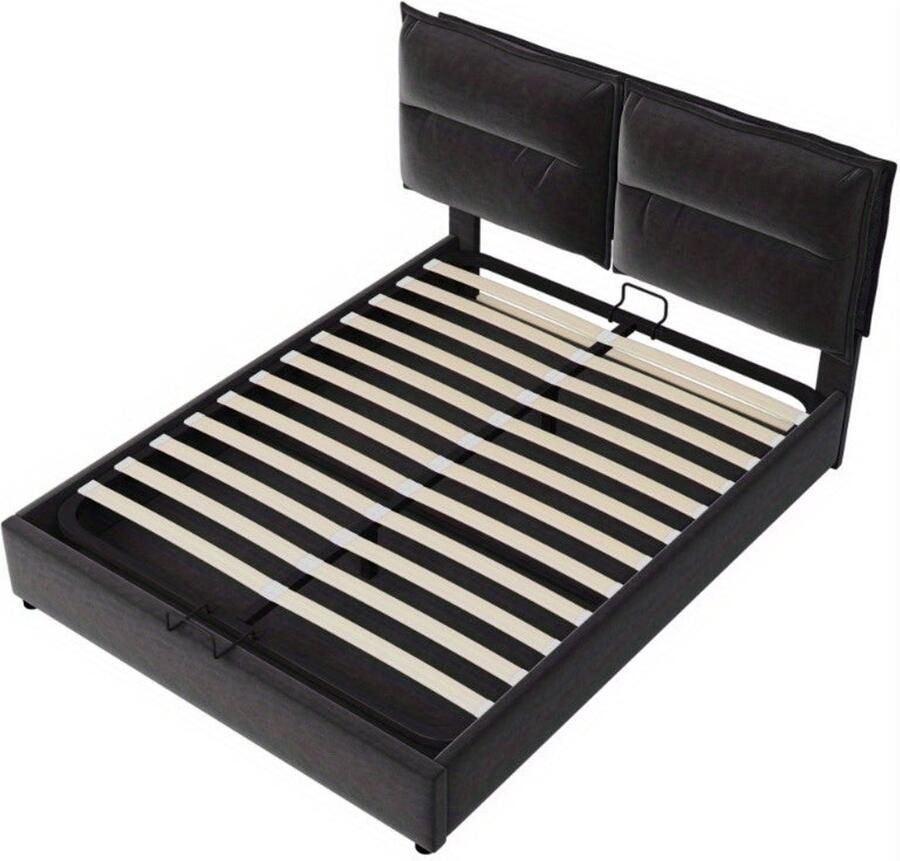 Corenia Boxspringbed – Tweepersoonsbed – Opbergbox – Hydraulisch Bed – Stalen Bodem – 140x200 cm – Verstelbaar Hoofdeinde – Inclusief Matras – Zwart Modern Design