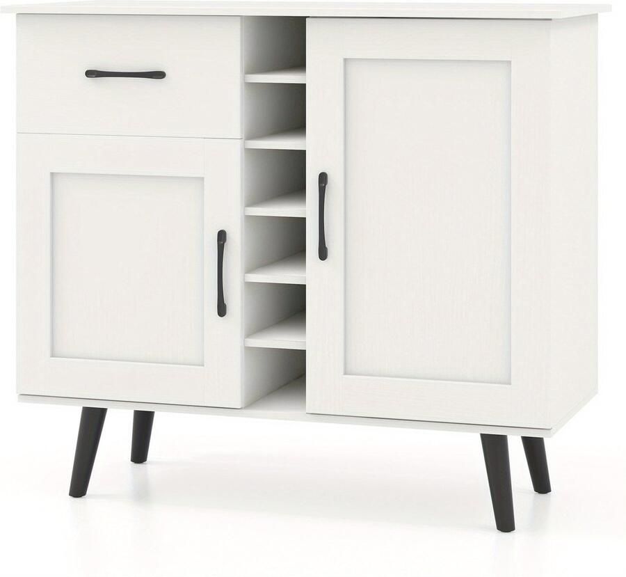 Corenia Buffetkast – Sideboard – Dressoir – Opbergkast – Wijnkast – 90x40x79 cm – Verstelbare Planken & Anti-Kantelbeveiliging – Metalen Poten & MDF Wit