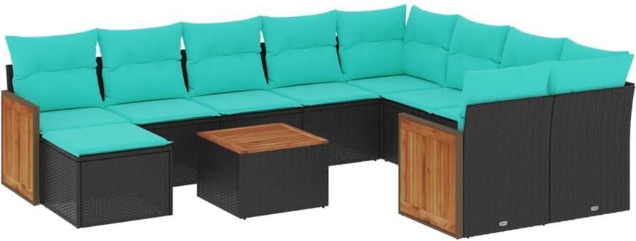 Corenia Buitenbank – Tuinbank – Zitbank – Tuinmeubel – Loungebank – Weerbestendig Polyrattan – Inclusief Tafel Met Acaciahouten Blad Zwart - Foto 2