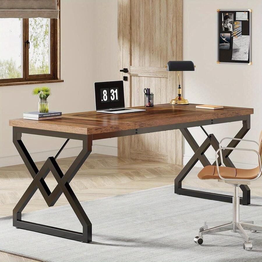 Corenia Bureau – Bureautafel – Computertafel – Werkplek – Schrijftafel – Groot Werkoppervlak 160x70 cm – Dikke Houten Tafelplaat & Stabiel Metalen Frame