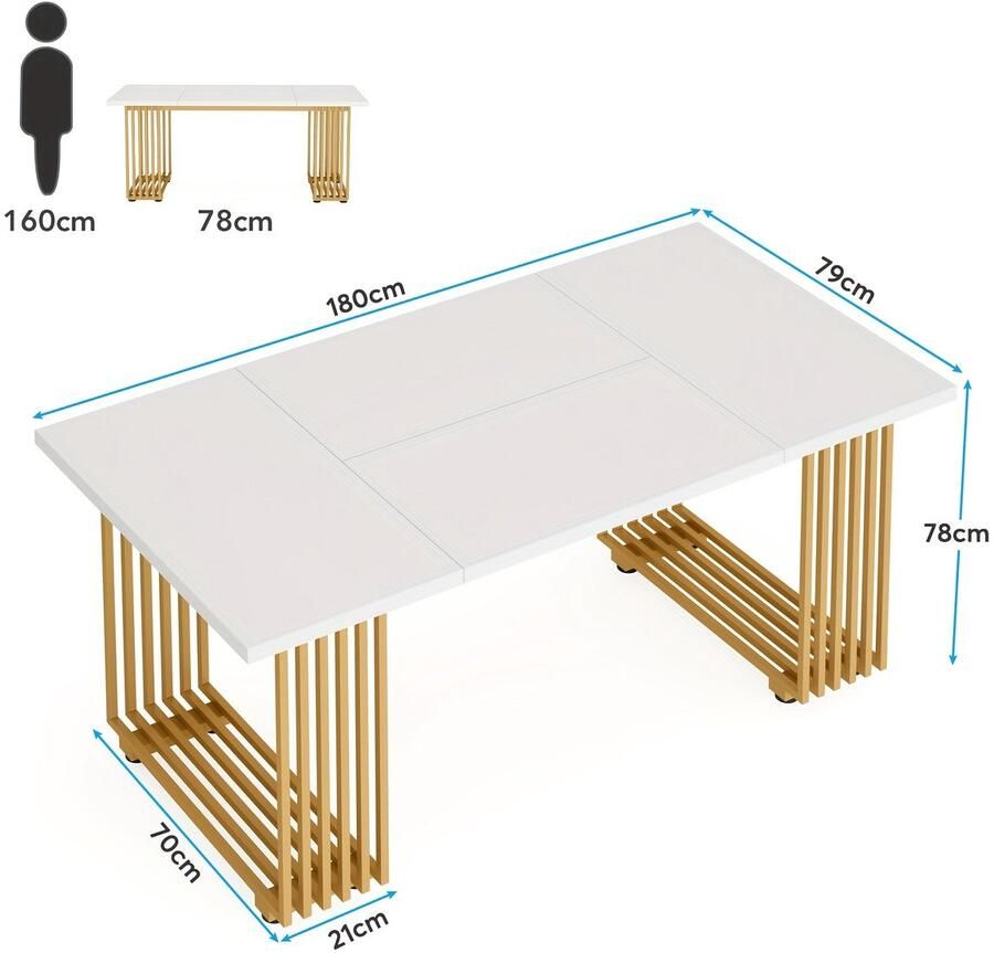 Corenia Bureau – Bureautafel – Schrijftafel – Werkplek – Computertafel – Wit en Gouden Details – 180 cm Ruim Werkoppervlak – Hoogwaardig Engineered Wood