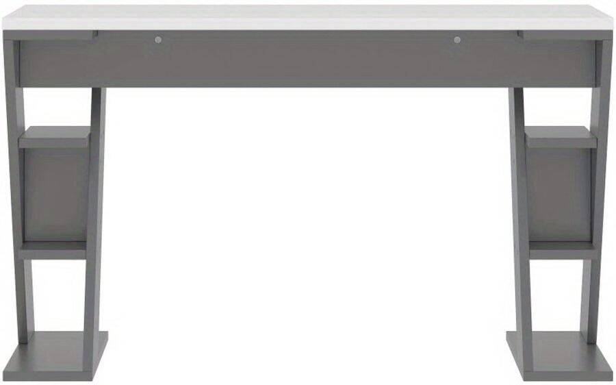 Corenia Bureau – Bureautafel – Werkplek – Computertafel – Computerbureau – Modern X-frame – Ruim Werkblad – Open Opberglades – Stevig & Onderhoudsvriendelijk – Grijs Wit